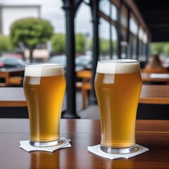 Two Glasses Filled with Beer on a Table