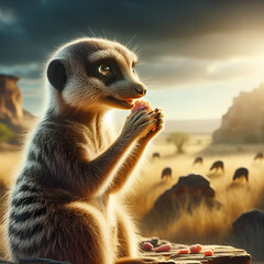 Sticker - meerkat in the sunset eating