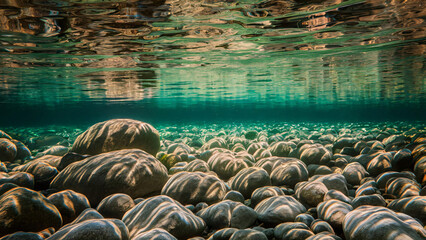 Wall Mural - river or sea rocks represented with a view from underwater, summer background