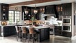 © Kittipong - Highcontrast kitchen with dark cabinets and bright countertops, high detail, rule of thirds