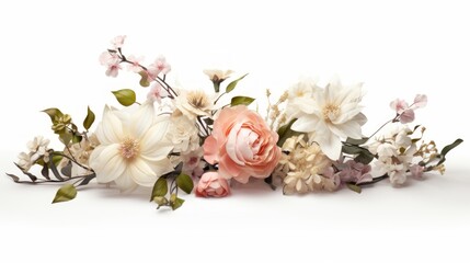Poster - Generative AI An elegant display of seasonal blooms artistically composed on a white background, providing a blank canvas for customizable texts or branding elements. photorealistic