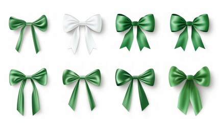 Aufkleber - Generative AI set of different green ribbons, on a white isolated background