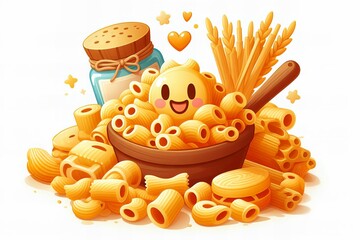 Wall Mural - A bowl pasta with a smiling face and a jar of salt