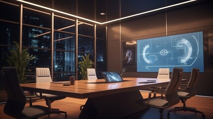 Poster - Generative AI Sophisticated conference room with high-tech presentation facilities.