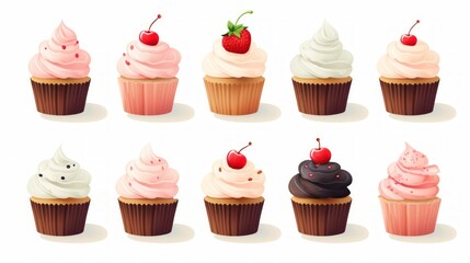 Poster - Generative AI set of cupcakes with berries