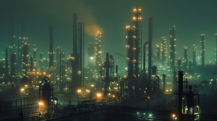 Wall Mural - A large industrial plant with many tall buildings and a lot of smoke