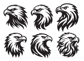 set of eagle heads silhouette vector illustration