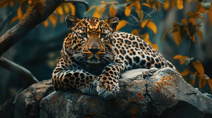 Wall Mural - A captivating image showcasing the complete beauty of a leopard against a beautiful natural backdrop, with its sleek fur and distinctive markings creating an unforgettable 4K wallpaper.