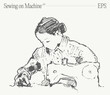 A woman sewing on machine. Hand drawn vector illustration, sketch.