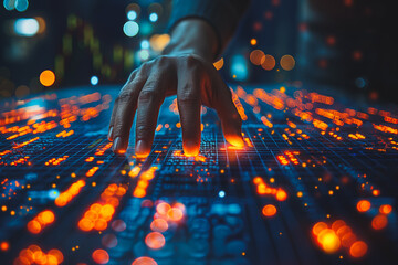 Poster - A hand is reaching out to a glowing computer screen