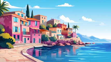 Aufkleber - Generative AI A beautiful Mediterranean coastal town with colorful houses.