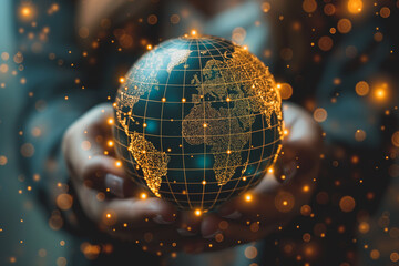 Poster - A person is holding a globe with a glowing surface