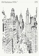 Old Manhattan 1920s, New York skyline. Hand drawn vector illustration, sketch.