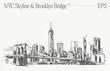 A drawing of NYC skyline with Brooklyn Bridge in the foreground