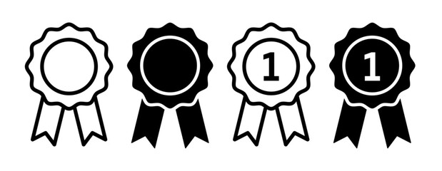 premium quality rosette icon set. warranty badge vector symbol. 1st number special honor award sign.
