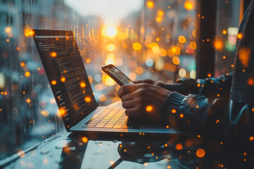 Poster - a person is using a laptop and a cell phone at the same time