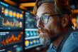 © ADDICTIVE STOCK - Thoughtful man analyzing data on computer screens. Generative AI image
