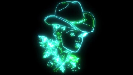 Poster - neon animation of Woman with a cowboy hat.