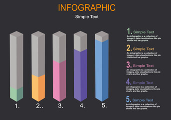 Poster - vector infographic is a 5-bar graph with colored bars indicating height. each bar has space for text