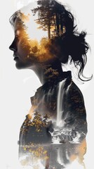 Poster - A side view of a womans silhouette with a majestic waterfall in the backdrop. The womans features are outlined against the cascading water, creating a harmonious composition in the frame.