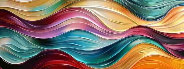 Poster - Abstract texture colorful colored color metallic shiny background with 3d geometric waving waves curves gradient shapes for website, business, print design template paper pattern illustration