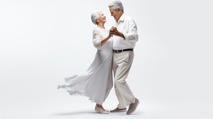 Poster - Generative AI grandparents dancing on a white background