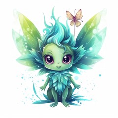Aufkleber - Generative AI A whimsical woodland creature, like a sprite or pixie, adorned with sparkling crystals.