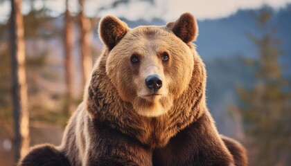 Wall Mural - brown bear sitting looking straight ahead