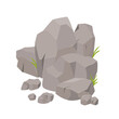 Natural stone rocks, massive and small boulders with growing grass vector illustration