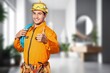 man worker changing light doing household chores