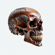 Wooden Skull. Isolated on white background. Side view, Digital illustration.