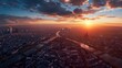 High definition aerial panorama of Frankfurt, Germany, taken just after dusk.