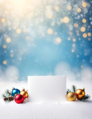 Wall Mural - Beautiful winter christmas card with snow and copy space