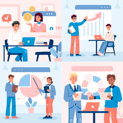 Poster - Business scene illustrations in flat design