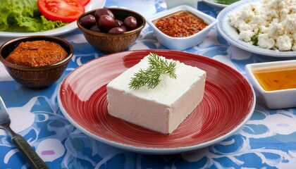 Wall Mural - feta cheese on a table with side dishes