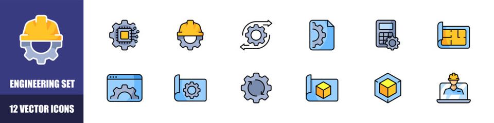 Poster - Engineering icons set. Flat style. Vector icons