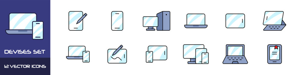 Poster - Devices icons set. Flat style. Vector icons