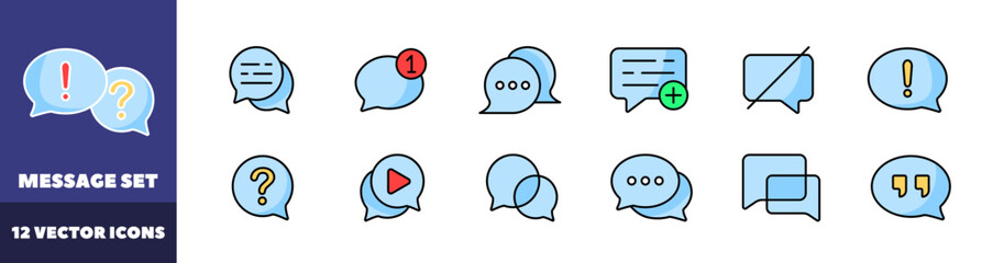 Poster - Message icons set. Speech bubble icons. Flat style. Vector icons