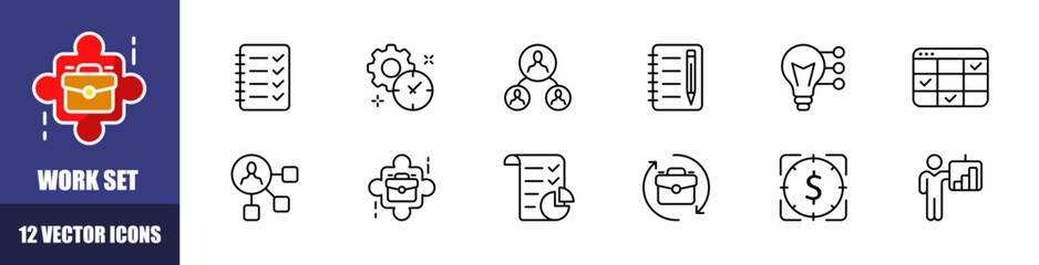 Poster - Work icons set. Linear style. Vector icons