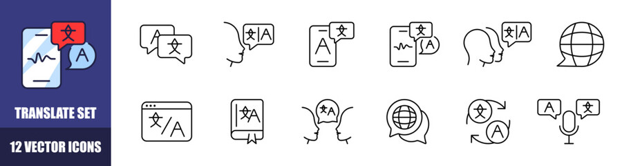 Poster - Translate icons set. Linear style. Vector icons