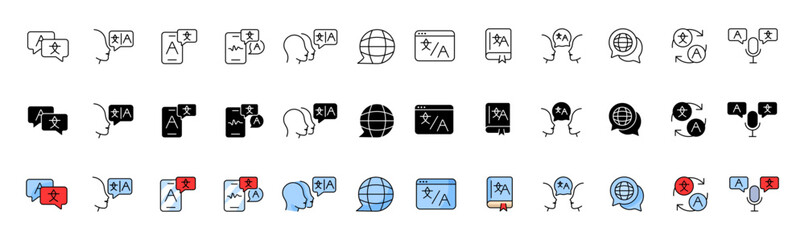 Poster - Translate icons collection. Translate icons. Linear, silhouette and flat style. Vector icons