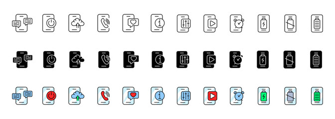 Poster - Smartphone icons collection. Phone icons. Linear, silhouette and flat style. Vector icons