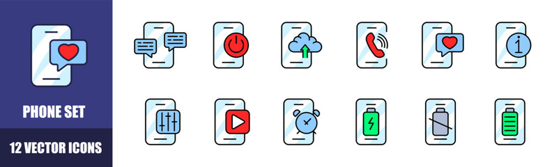 Poster - Phone icons set. Smartphone icons. Flat style. Vector icons