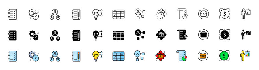 Poster - Work icons collection. Work icons. Linear, silhouette and flat style. Vector icons