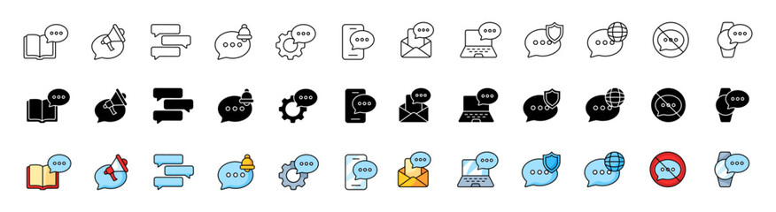 Poster - Message icons collection. Linear, silhouette and flat style. Vector icons