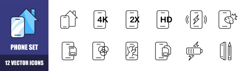 Poster - Phone icons set. Smartphone icons. Linear style. Vector icons