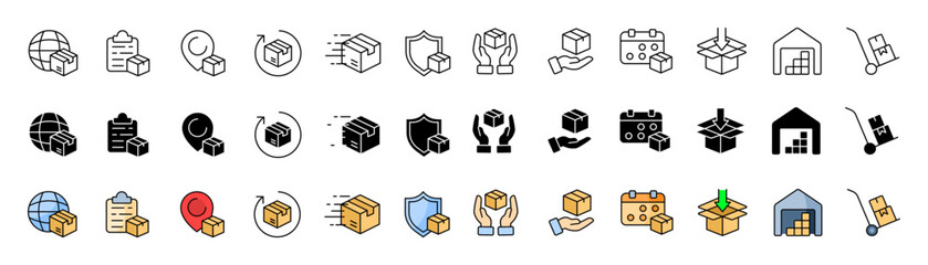 Poster - Delivery icons collection. Package icons. Linear, silhouette and flat style. Vector icons