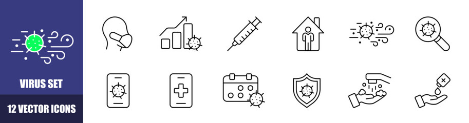 Poster - Virus icons set. Linear style. Vector icons
