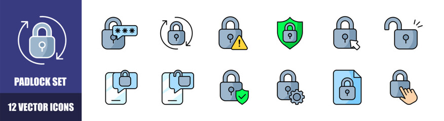 Poster - Padlock icons set. Flat style. Vector icons