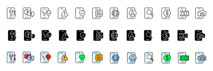 Poster - Smartphone icons collection. Linear, silhouette and flat style. Vector icons